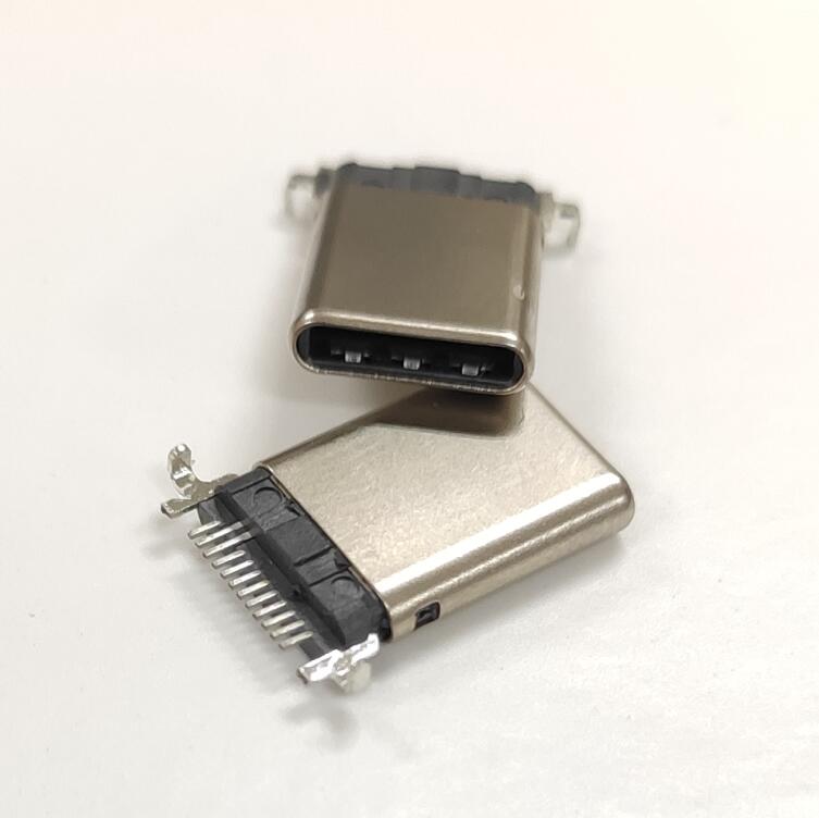 TYPE C 12P公頭 沉板前插后貼SMT公頭 拉伸款鍍鎳