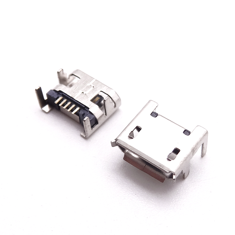 MICRO 5P B型母座 7.2四腳插板 腳長1.3 針加長0.75 有柱卷邊