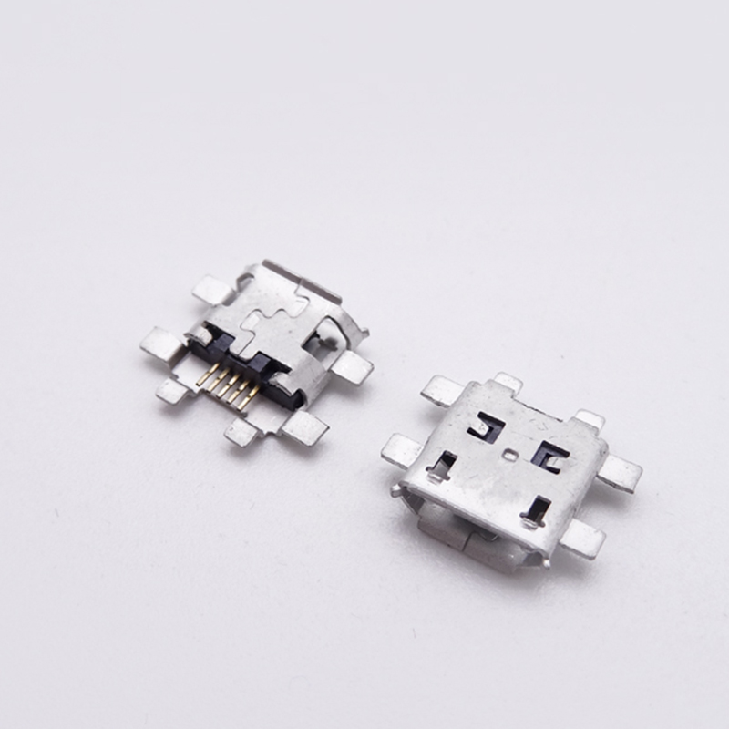 MICRO USB 5P母座 沉板1.3 SMT六腳全貼 卷邊 無孔