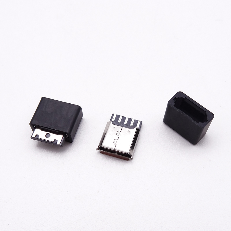 MICRO USB 5P母座 焊線式前五后五 卷邊帶護(hù)套