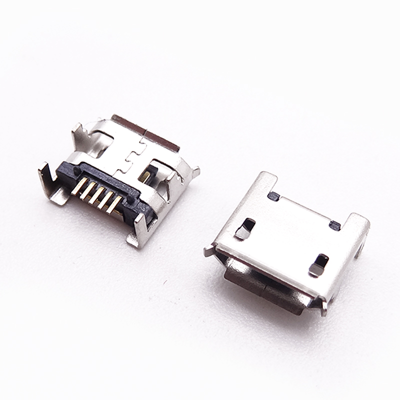 MICRO USB 5P母座 7.2四腳插板 針加長(zhǎng)0.75 有柱卷邊