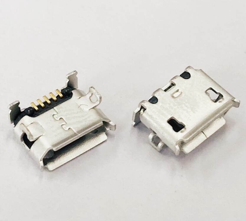 MICRO USB 5P母座 大間距牛角 前7.2四腳插板 卷邊有孔