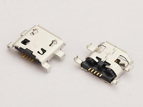 MICRO USB母座 B型沉板0.8四腳插板 針貼片 無(wú)孔卷邊