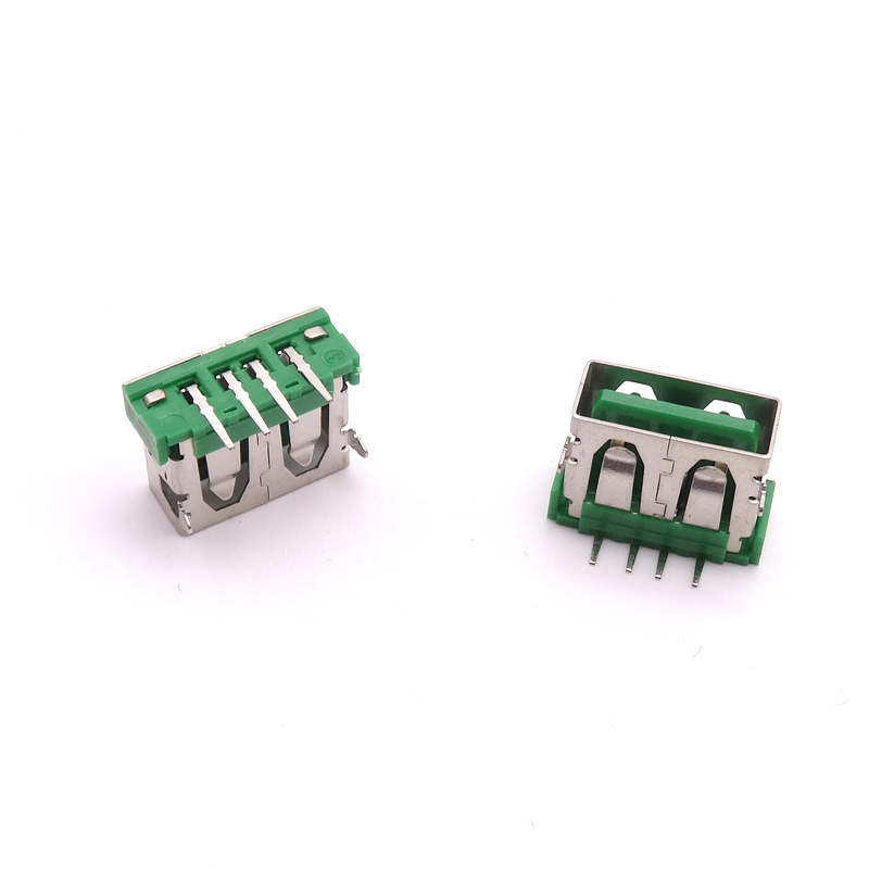USB 2.0母座 短體10.6 前兩腳插板 6.3H高 直邊綠膠