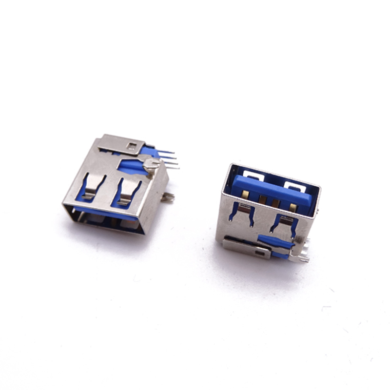 USB 2.0母座 側(cè)插沉板兩腳DIP插板 直邊 藍膠