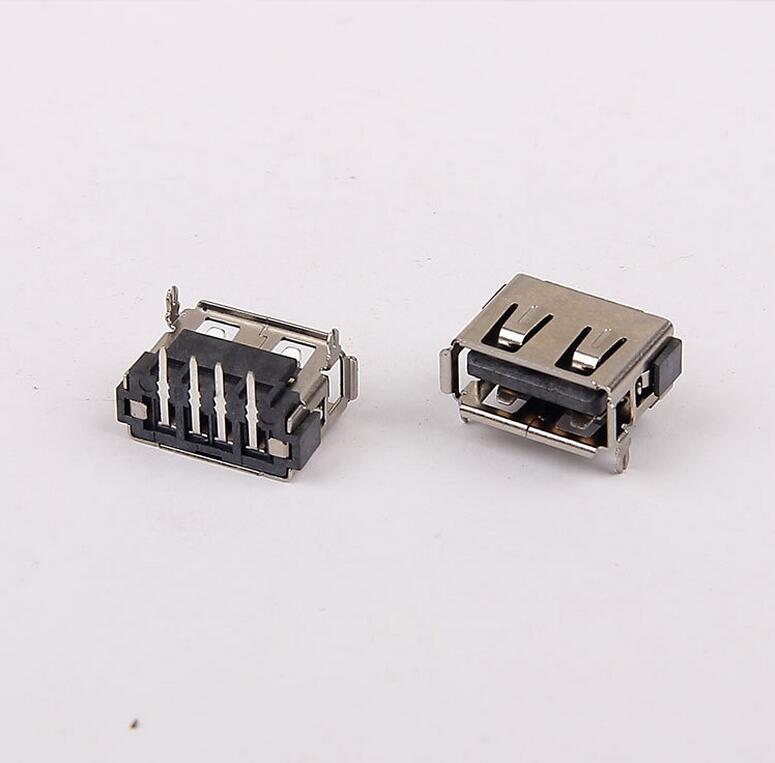 USB 2.0母座 短體10.0前兩腳插板6.8H 卷邊黑膠LCP耐高溫