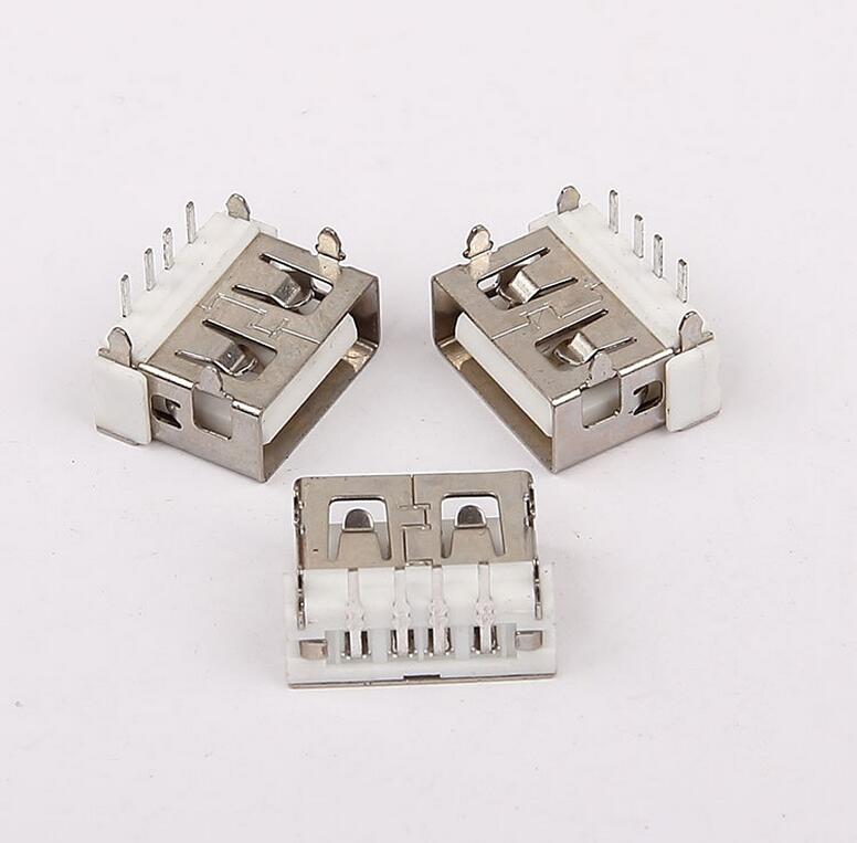 USB 2.0母座 短體10.6四腳插板針DIP 直邊白膠