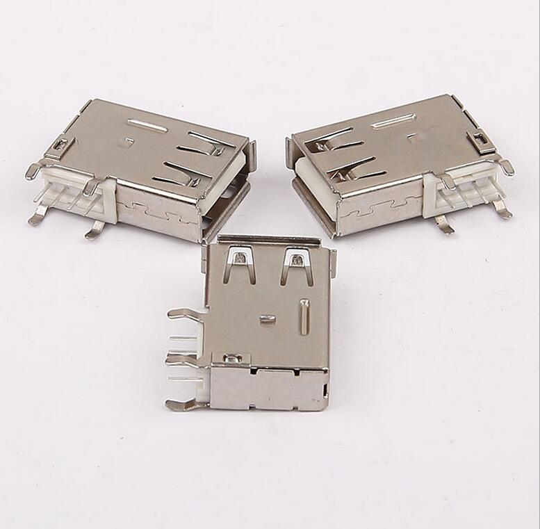 USB 2.0母座 側(cè)插長(zhǎng)體19.5長(zhǎng) 四腳彎腳插板 卷邊白膠_COPY
